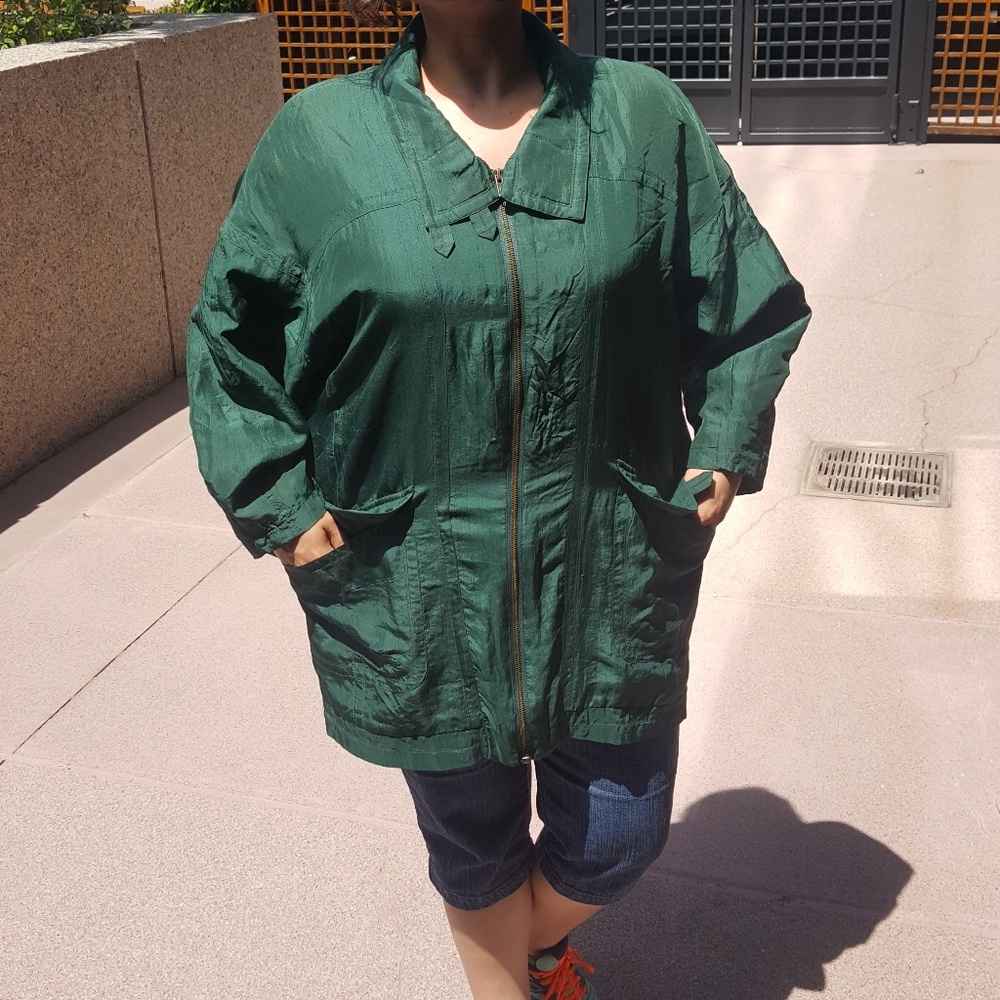 Vintage Emerald Silk Bomber Jacket
